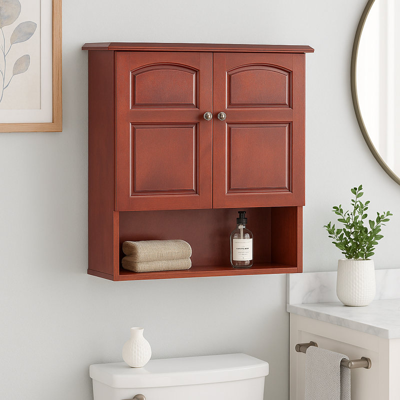 Brogden Removable Two-Door Wall Cabinet with Adjustable Shelf and Open Display Shelf