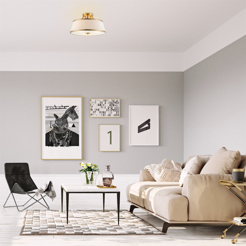Celiyah Fabric Semi Flush Mount, Warm Brass