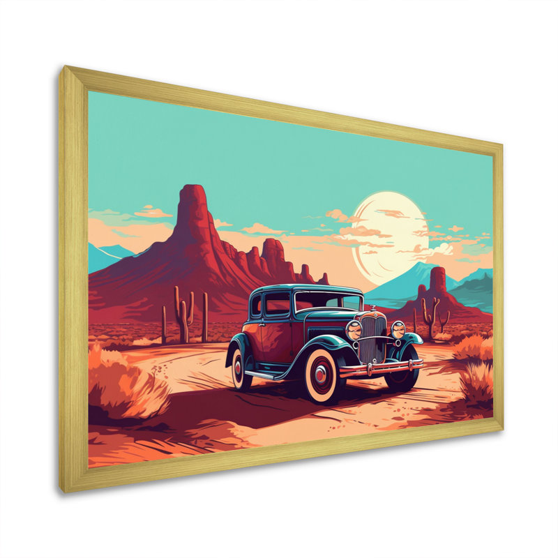 «Old American Car In Nevada V», reproduction sur toile, H 16 po x l 32 po x P 1 po, Encadrement doré