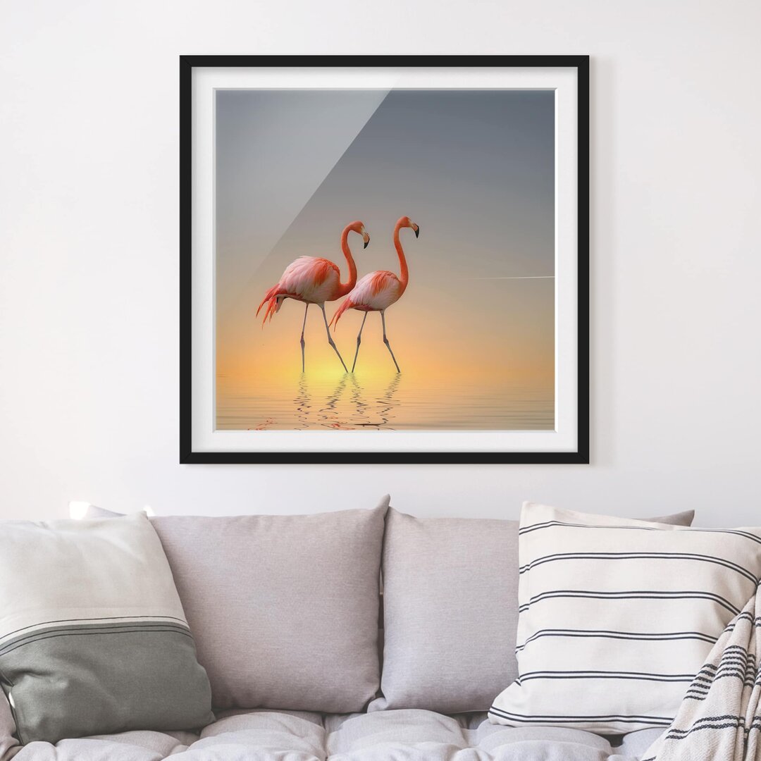 Gerahmtes Papierbild Flamingo Liebe