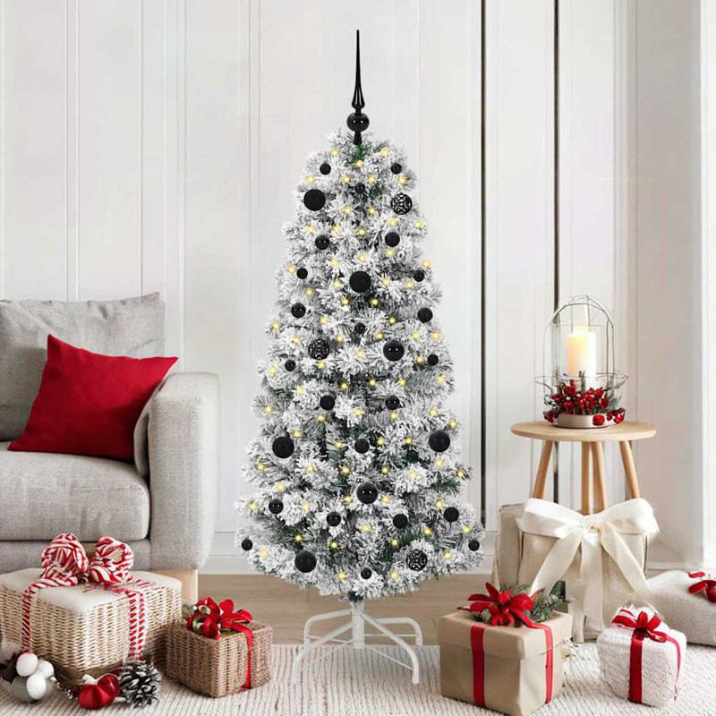 Artificial Hinged Christmas Tree Green and white, 4.92 ft
