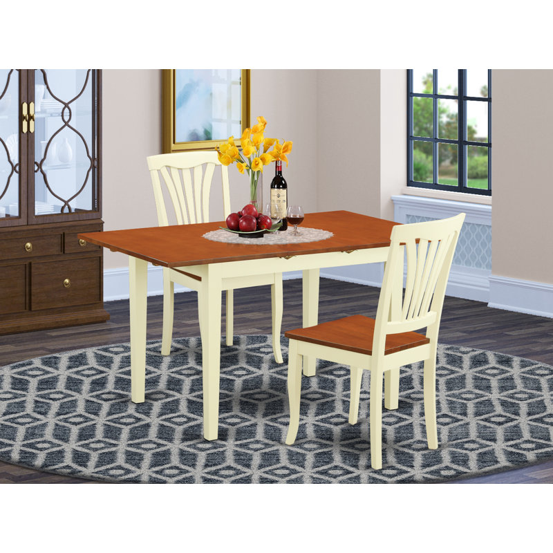 3 Piece Kitchen Table Set for Small Spaces Contains a Rectangle Dining Room Table with Butterfly Leaf and 2 Solid Wood Seat Chairs, Buttermilk & Cherry