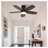 32 Inch Low Profile Ceiling Fan with Light and Remote Control, Dimmable Quiet DC Motor, Indoor Outdoor Black Dark Walnut Solid Wood Blades