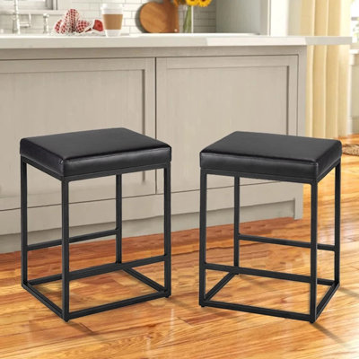 Ensemble de 2 tabourets de bar carrés, tabourets de bar d'une hauteur de 30 po avec coussin en cuir d'unité centrale, structure en métal robuste, repose-pieds, pieds antidérapants pour îlot de cuisine et bar pour la maison - noir