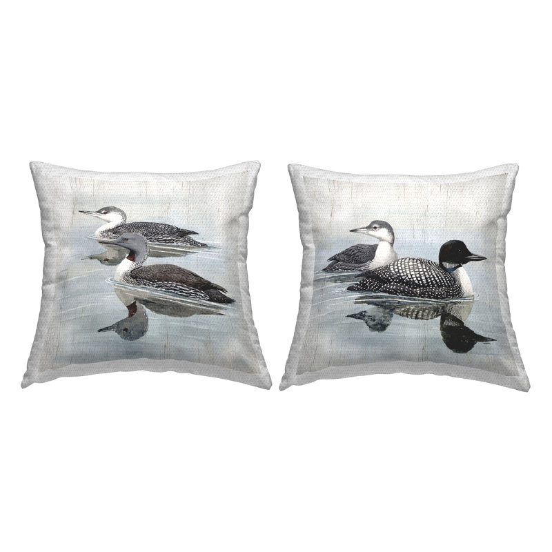 Ensemble de 2 coussins d'extérieur à imprimé Lakeside Ducks de Susan Jill, Imprimé animal blanc / gris