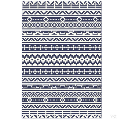 Geometric Style Reversible Outdoor Rug, Waterproof Plastic Straw With Carry Bag