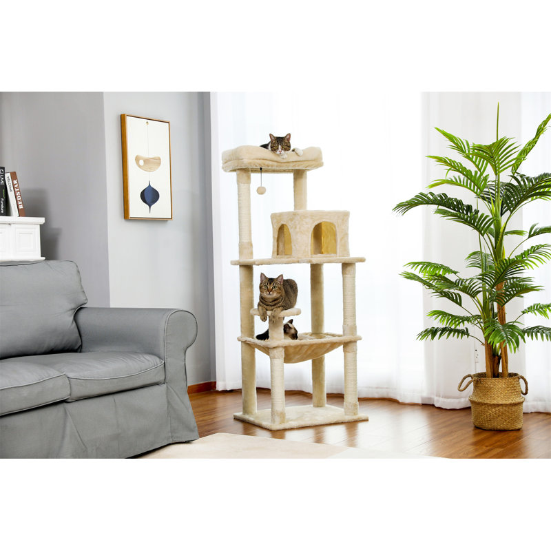 Arbre à chat H 56,3 po Eluster, Gris, H 56,3 po x l 21,6 po x P 17,7 po
