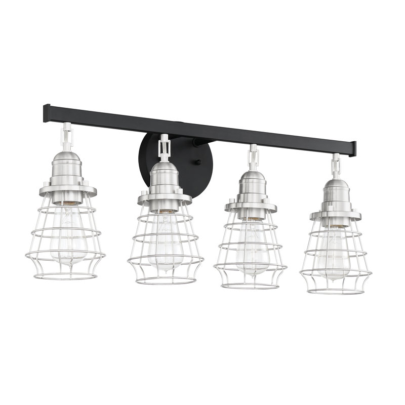Éclairage pour meuble-lavabo à intensité variable à 4 lumières, Noir plat / nickel poli brossé, Nickel poli brossé