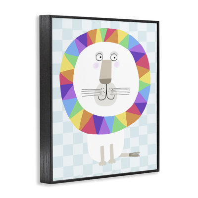 Giclée encadrée de lion géométrique arc-en-ciel, design par Carla Daly