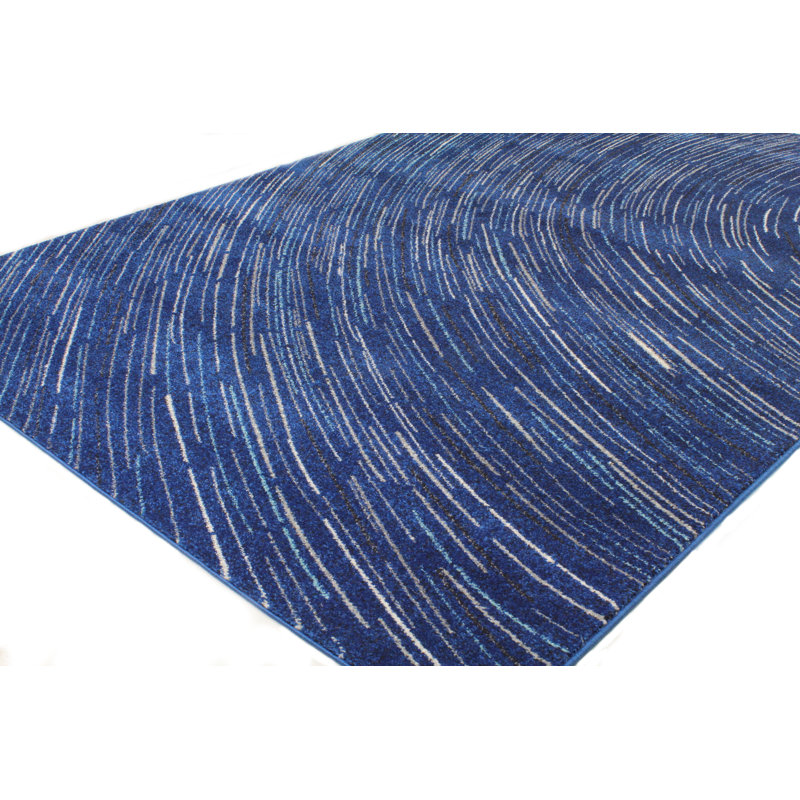Blue Abstract Synthetic Rectangular Area Rug 3'6" x 5'6"