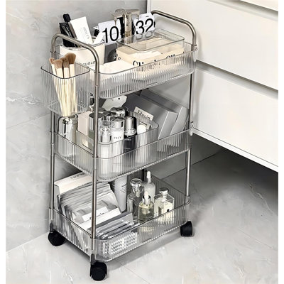 3-Tier Acrylic Storage Rolling Cart Clear Bathroom Cart Organizer, Transparency Laundry Room Organization Mobile Shelving Unit Multifunction Rolling Utility Cart For Office Living Room