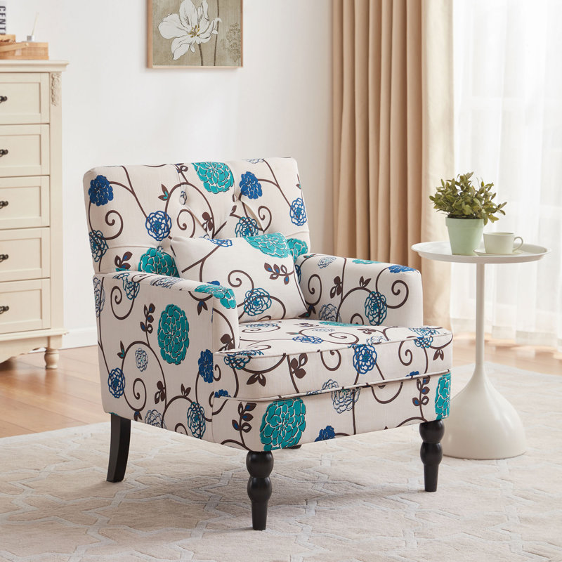 HIMO 29" W Tufted Armchair with Nailhead Trim , Flower Pattern Polyester Blend
