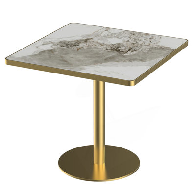 Table carrée bistro moderne tulipe 31,5 pouces avec plateau en faux marbre, facile à assembler, structure en métal robuste