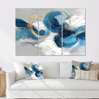 Tourbillon abstrait dans des tons bleus et blancs - ensemble de reproductions d'art mural