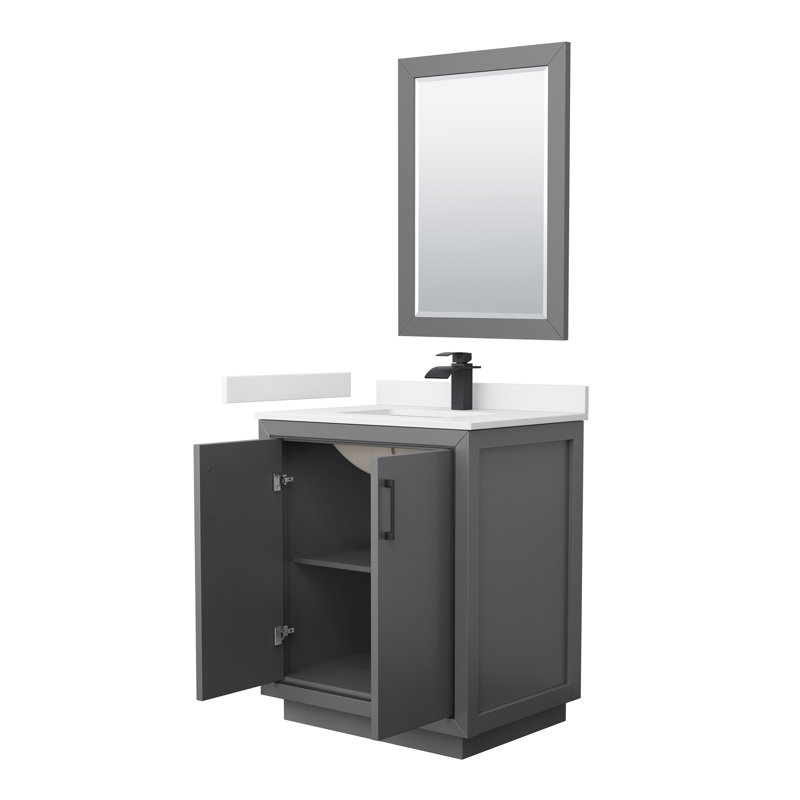 30'' W Single Vanity, White Quartz, Dark Gray, Matte Black