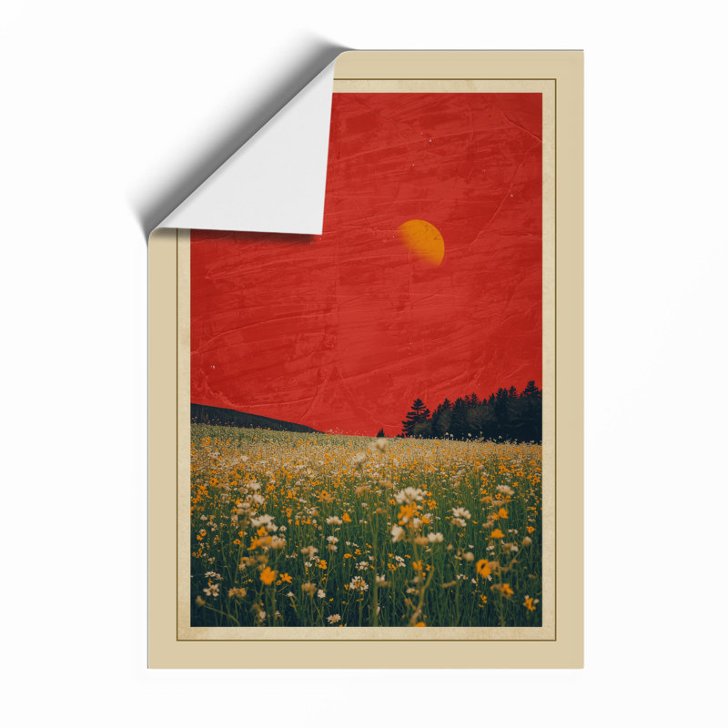 Golden Sun Over Fields Japandi - Framed Print, Unframed, A4 - 29.7 x 21.0 cm