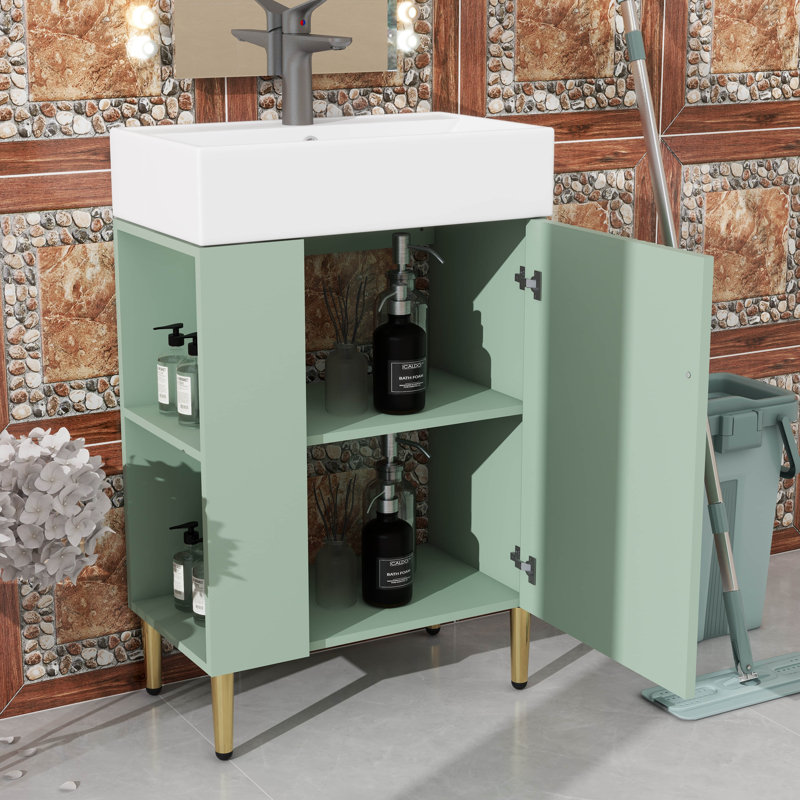 Petit meuble-lavabo avec lavabo simple en céramique, Vert