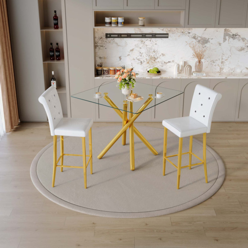 Ensemble de 2 tabourets de bar modernes en verre et tabourets de bar à hauteur fixe Modern