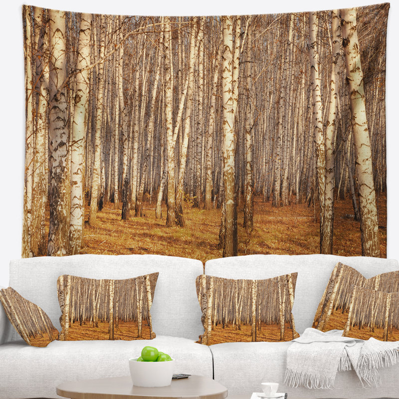 Tapisserie dense de forêt de bouleaux à l'automne, H 32 po x l 39 po