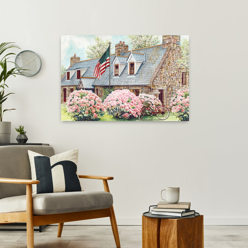 Paysage d'été rustique hortensia contemporain, art architectural, H 24 po x l 36 po