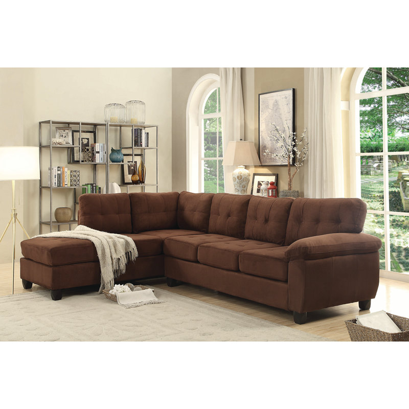 Moran Upholstered L-Shaped Sectional Reversible, Suede Chocolate