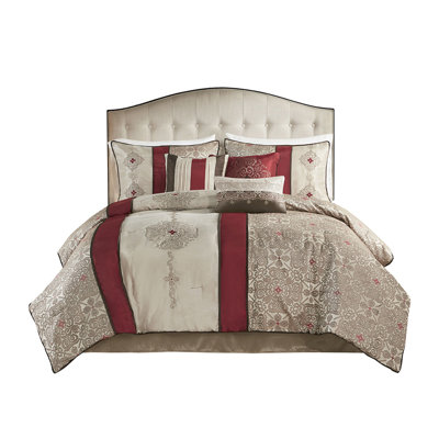 7 Piece King Bedroom Comforter - Red Luxury Touch Bed For Size