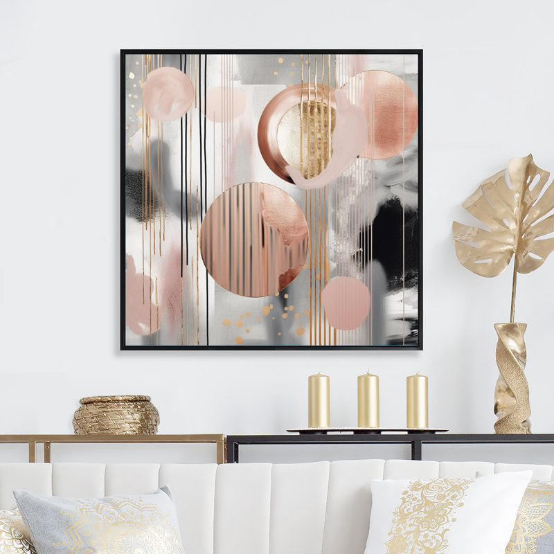 Rayures et lignes roses, art moderne II - formes modernes, art mural transitionnel, salon, L 24 po x H 24 po