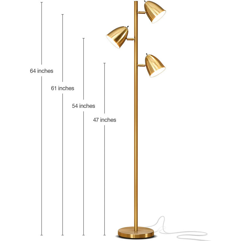 Mid-Century Modern Brass 64" Adjustable 3-Light LED Floor Lamp