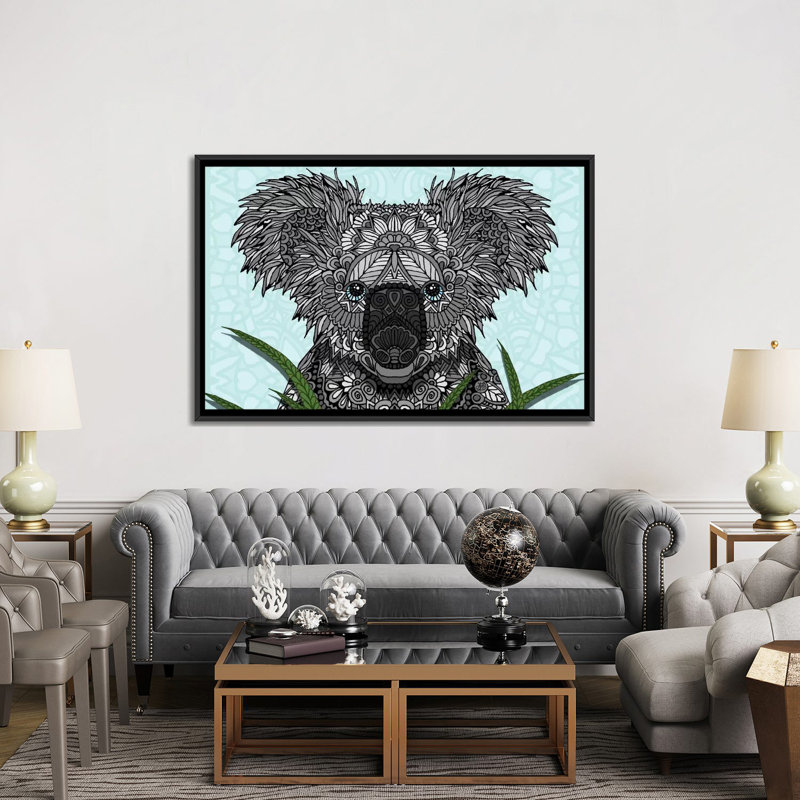 « koala », impression sur toile tendue, H 40 po x l 60 po x P 1,5 po, Toile avec cadre noir, Pas de tapis