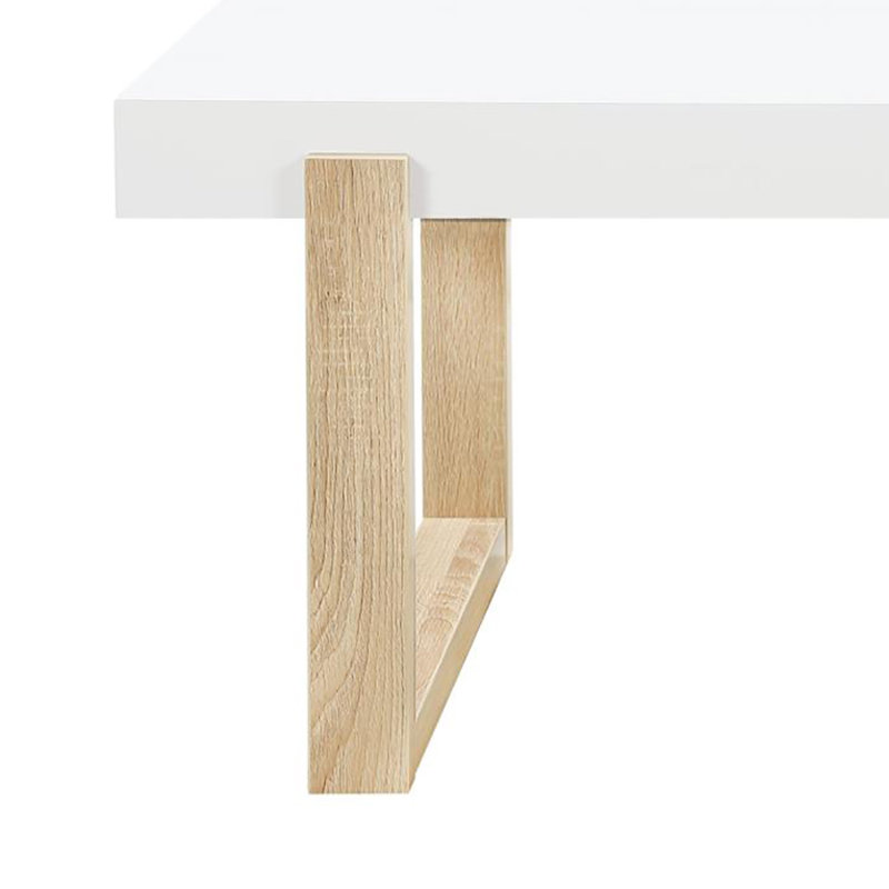 Table basse traîneau rectangulaire blanche ultrabrillante et naturelle