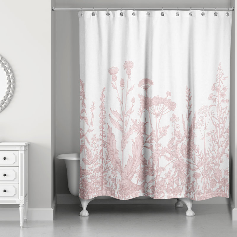 Rideau de douche simple à motif floral Thoms, Rouge très clair