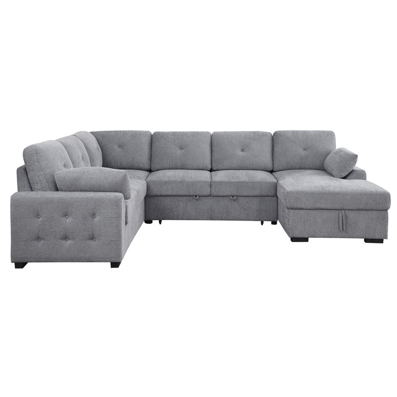 Canapé d'angle multi-fonctionnel en forme de L avec rangement et lit convertible, Gris clair