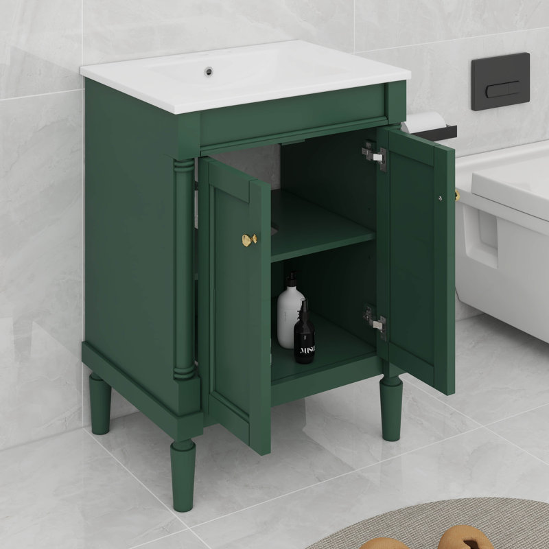 Meuble-lavabo 24 po avec lavabo supérieur, meuble de rangement moderne à 2 niveaux, Vert