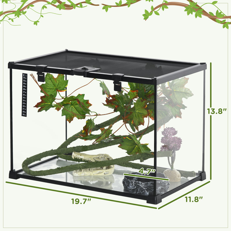 14 Gallon Black Glass Reptile Terrarium Tank with Sliding Screen Top
