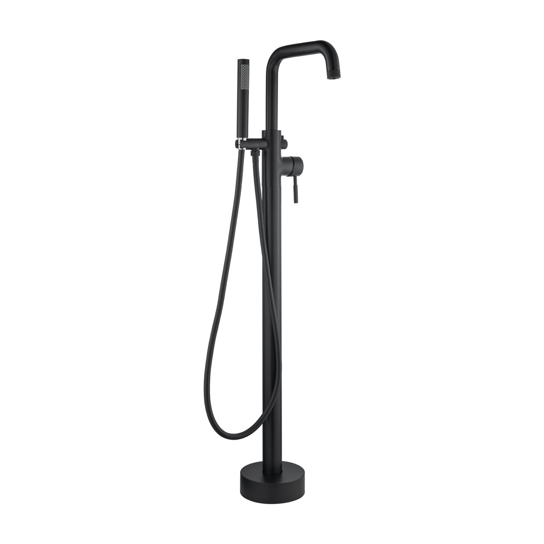 Single Handle Floor Mounted Freestanding Tub Filler Faucet with Handshower WoodBridge 