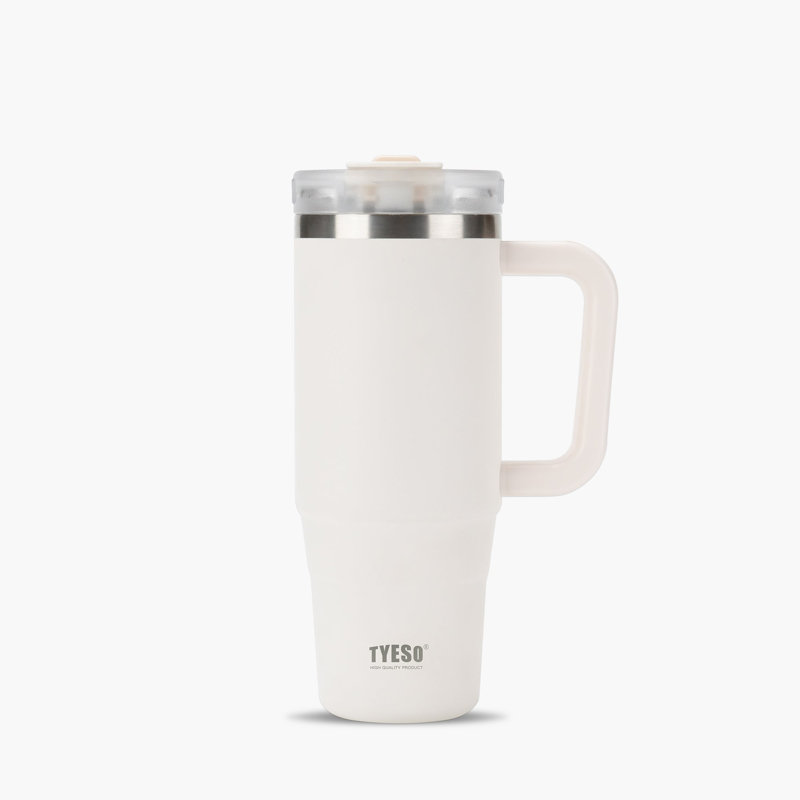 Gobelet isotherme avec paille TYESO, 30 oz, H 9,5 po x l 5,4 po x P 5,4 po, Blanc