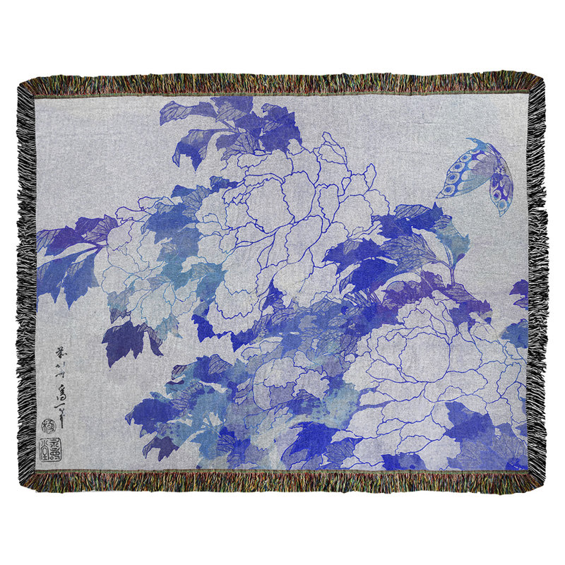 Jeté en coton à pivoines et papillons, Noir/gris