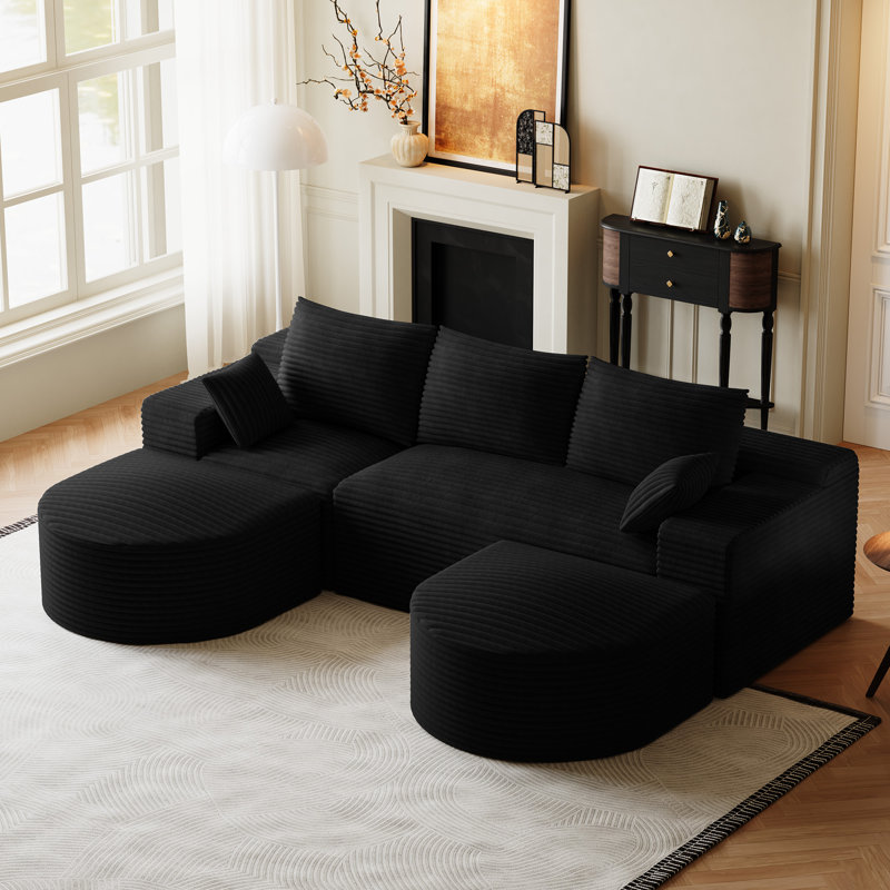 Canapé modulaire en forme de L Boneless de 106 po avec repose-pieds incurvé en velours côtelé