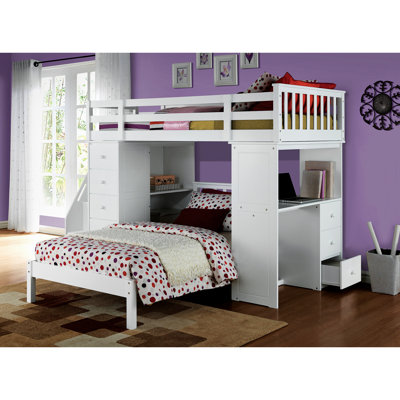 Lit mezzanine simple avec rangement en blanc - Design fonctionnel pour les chambres