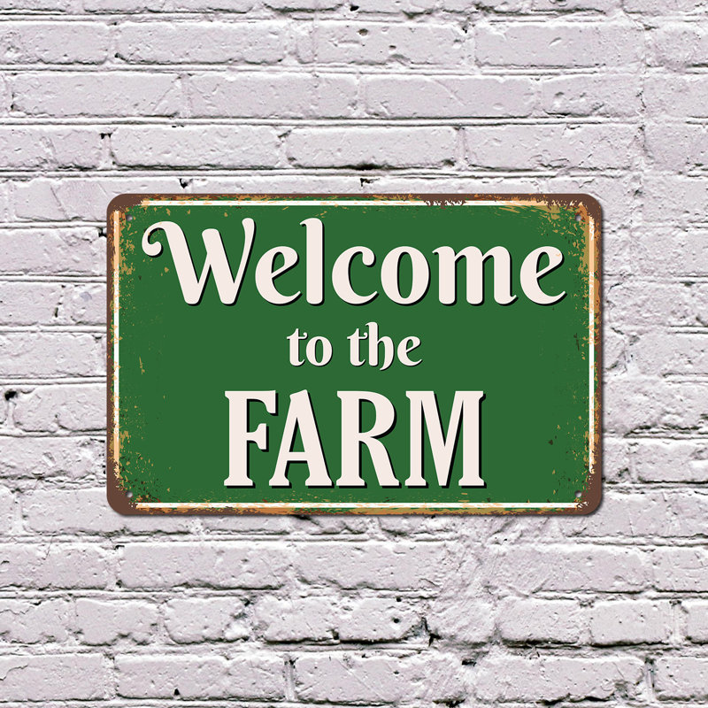 Enseigne de bienvenue en aluminium 18 po x 24 po Welcome To The Farm, H 18 po x l 24 po x P 0,1 po