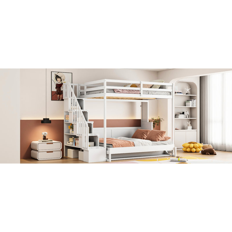 Lit blanc avec pliage hydraulique sans effort et praticité du bureau - Lit superposé et bureau surélevé surdimensionné, polyvalent pour économiser de l'espace