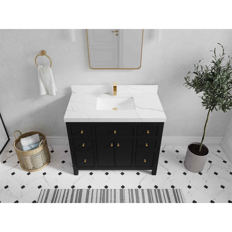 Ensemble de meuble-lavabo simple 42 po, Noir, Calacatta Laza