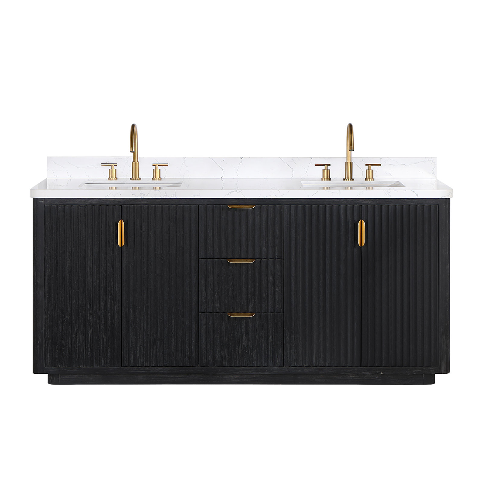 Adela 72'' Double Bathroom Vanity, Black, White, Gold