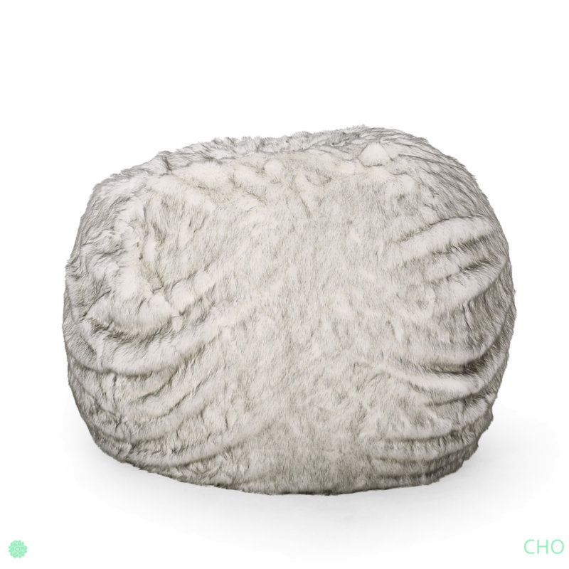 Petit fauteuil à billes arrondi en fausse fourrure de 5 pieds, Fausse fourrure blanche / grise