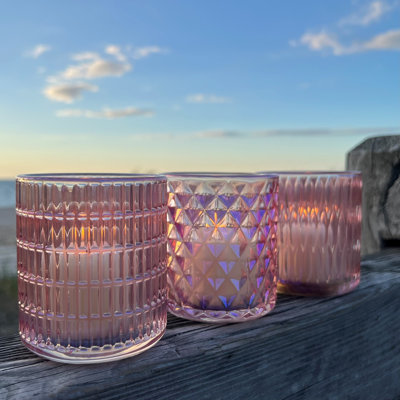 Pink Iridescent Glass Candle Holders