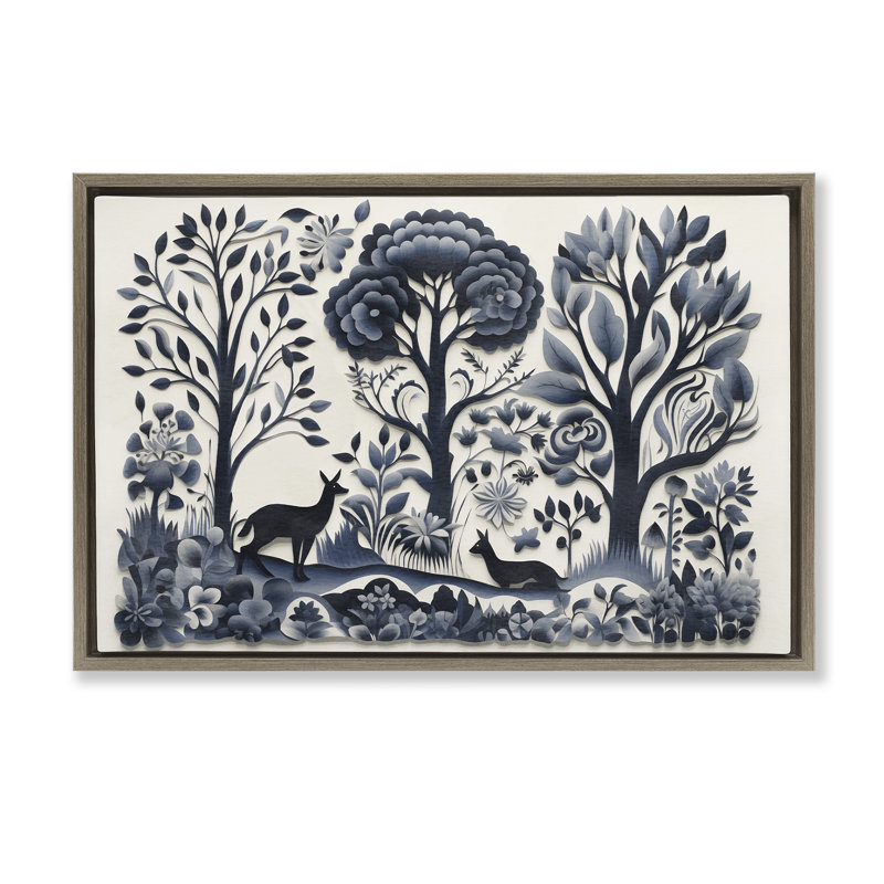 «Boho Forest Creatures», toile flottante encadrée par Sasha, Cadre flottant orme Montalcino, H 21 po x l 31 po