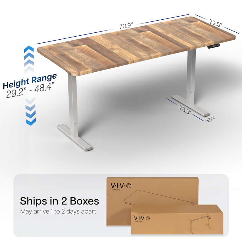 Bureau debout électrique Vivo, L 70,9 po, Gris, Bois recyclé