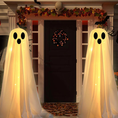 Halloween Decorations Outdoor -DIY 2PCS  Lighted  Cloth Ghosts-Cute Ghosts With 30 LED String Lights-Light Up Holiday Party Home Porch Yard Decorations