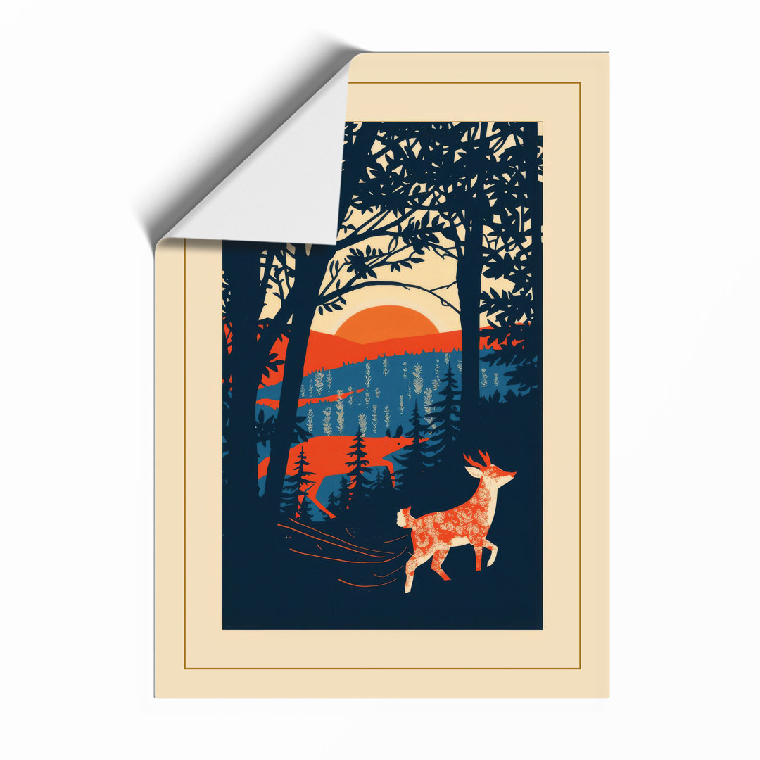 Deer at Woodland Sunset Rustic - Framed Print