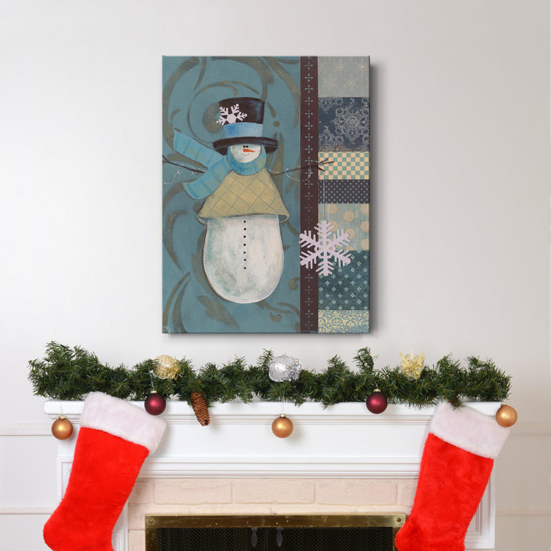 Bonhomme de neige Patchwork II - Toile tendue avec châssis de qualité supérieure, H 60 po x l 40 po x P 1 po